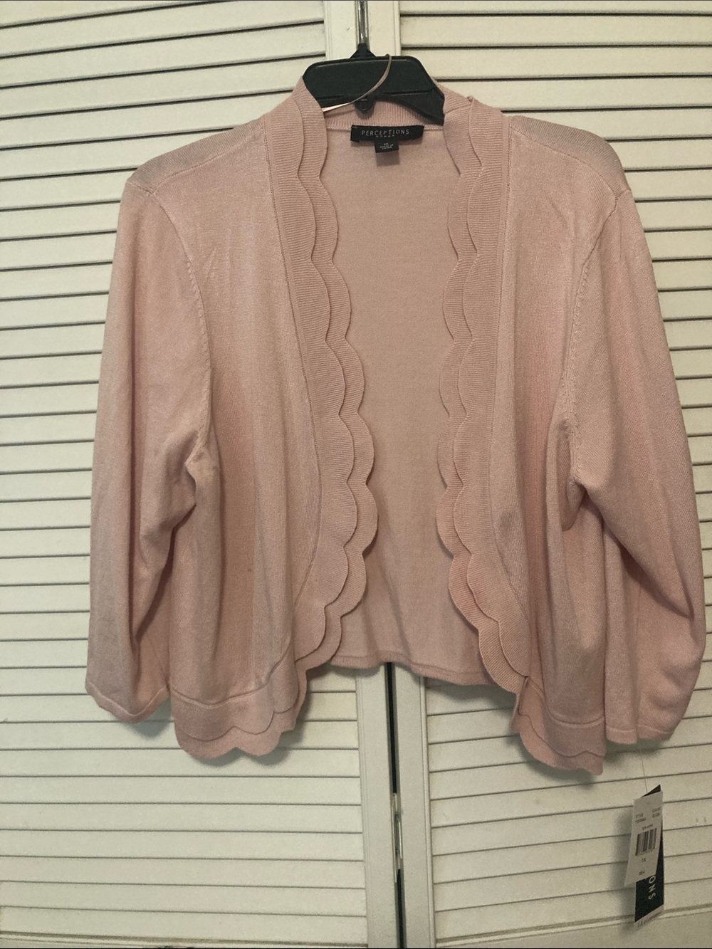 Perceptions Blush Pink Scalloped Open-Front Cardigan Shrug Sz 1X